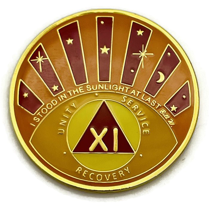 Stood in the Sunlight 11 Year Specialty AA Recovery Medallion - Tri-Plated Eleven Year Chip/Coin + Velvet Case