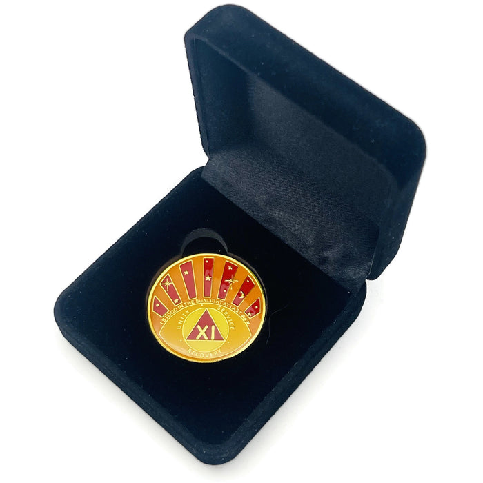 Stood in the Sunlight 11 Year Specialty AA Recovery Medallion - Tri-Plated Eleven Year Chip/Coin + Velvet Case