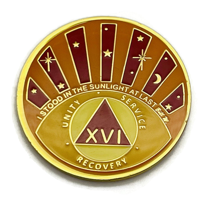 27 Year AA Medallion Coin - 'I Stood In The Sunlight', Orange & Yellow Enamel, 38mm