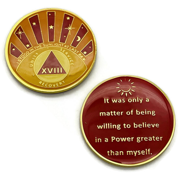 Stood in the Sunlight 18 Year Specialty AA Recovery Medallion - Tri-Plated Eighteen Year Chip/Coin + Velvet Case