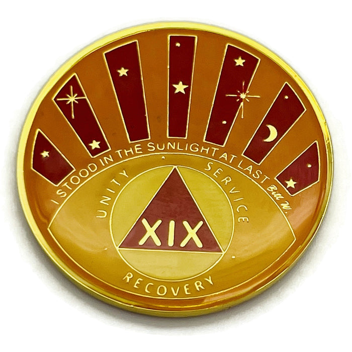 Stood in the Sunlight 19 Year Specialty AA Recovery Medallion - Tri-Plated Nineteen Year Chip/Coin + Velvet Case