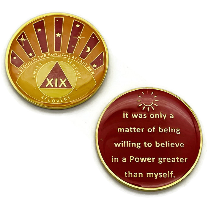 Stood in the Sunlight 19 Year Specialty AA Recovery Medallion - Tri-Plated Nineteen Year Chip/Coin