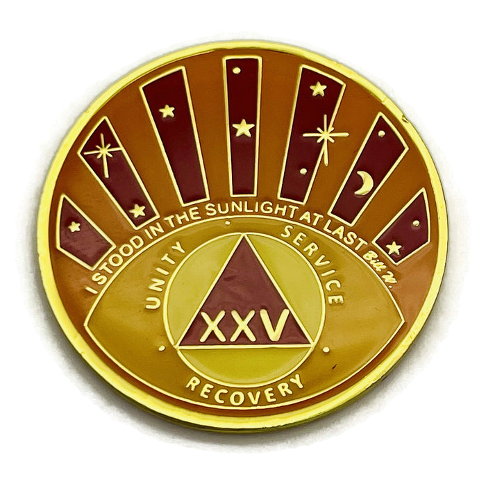Stood in the Sunlight 25 Year Specialty AA Recovery Medallion - Tri-Plated Twenty-Five Year Chip/Coin + Velvet Case