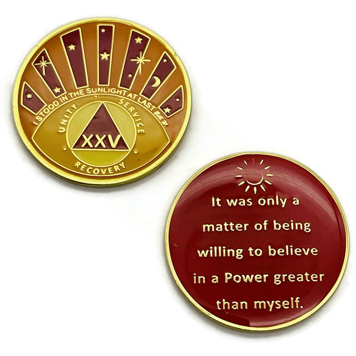 Stood in the Sunlight 25 Year Specialty AA Recovery Medallion - Tri-Plated Twenty-Five Year Chip/Coin + Velvet Case