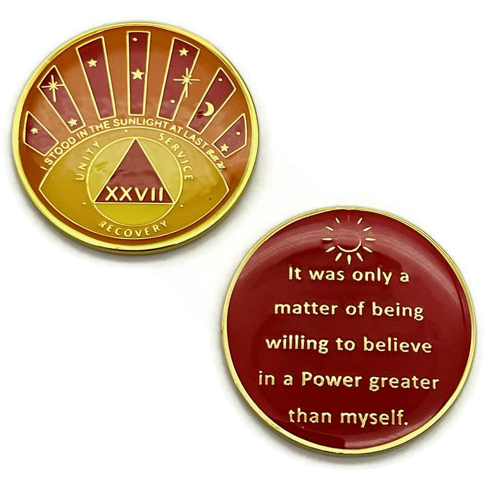 Stood in the Sunlight 27 Year Specialty AA Recovery Medallion - Tri-Plated Twenty-Seven Year Chip/Coin + Velvet Case