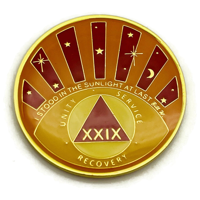 Stood in the Sunlight 29 Year Specialty AA Recovery Medallion - Tri-Plated Twenty-Nine Year Chip/Coin + Velvet Case