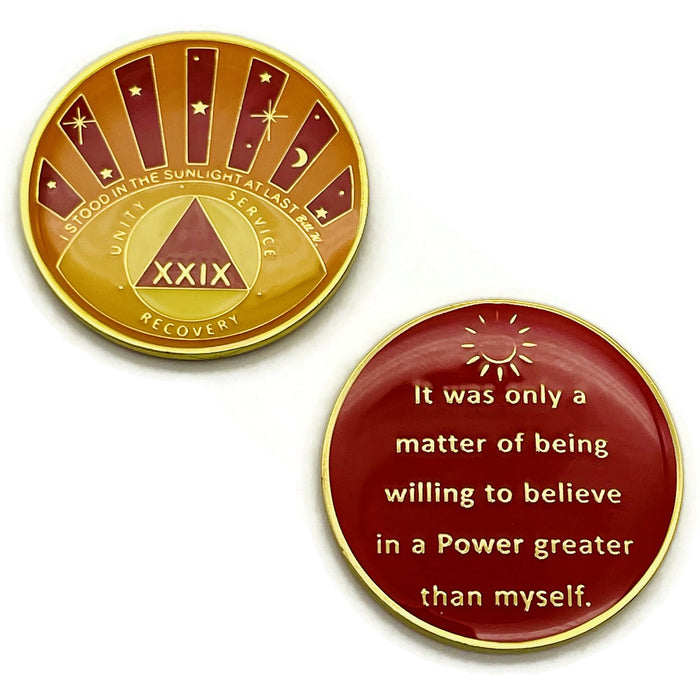 Stood in the Sunlight 29 Year Specialty AA Recovery Medallion - Tri-Plated Twenty-Nine Year Chip/Coin + Velvet Case