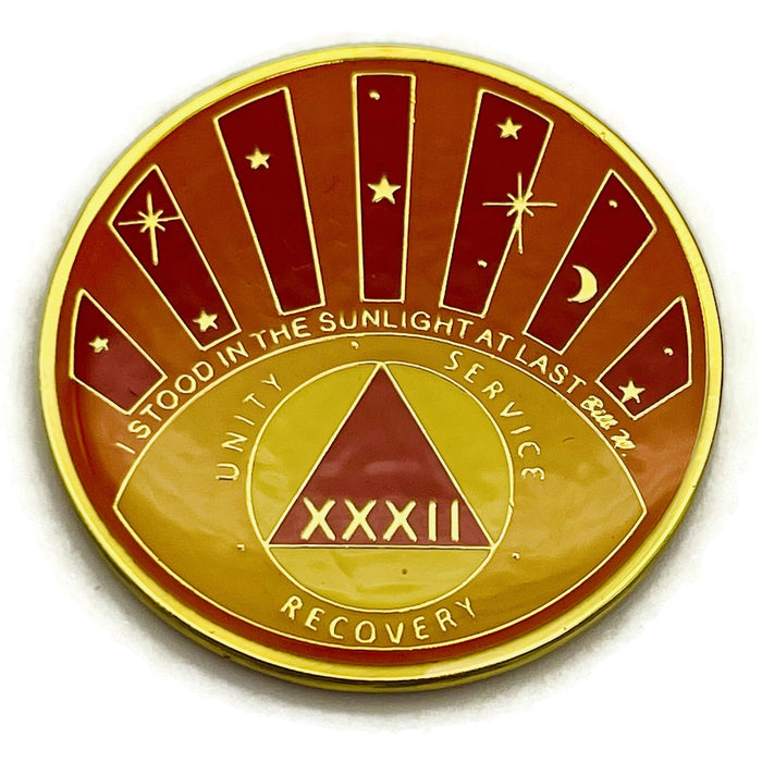 Stood in the Sunlight 32 Year Specialty AA Recovery Medallion - Tri-Plated Thirty-Two Year Chip/Coin + Velvet Case