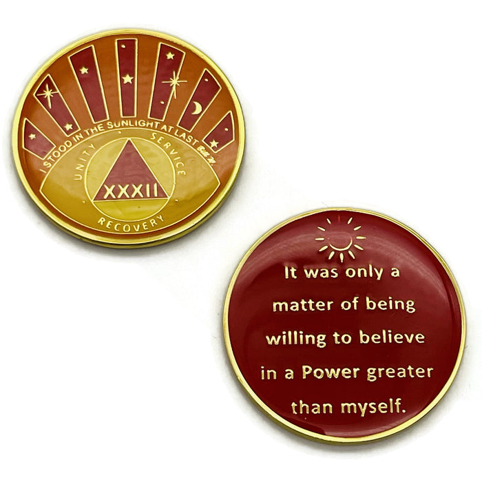Stood in the Sunlight 32 Year Specialty AA Recovery Medallion - Tri-Plated Thirty-Two Year Chip/Coin + Velvet Case