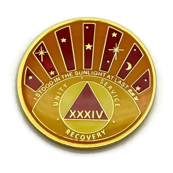 Stood in the Sunlight 34 Year Specialty AA Recovery Medallion - Tri-Plated Thirty-Four Year Chip/Coin + Velvet Case
