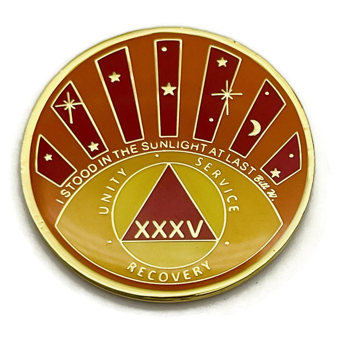 Stood in the Sunlight 35 Year Specialty AA Recovery Medallion - Tri-Plated Thirty-Five Year Chip/Coin + Velvet Case