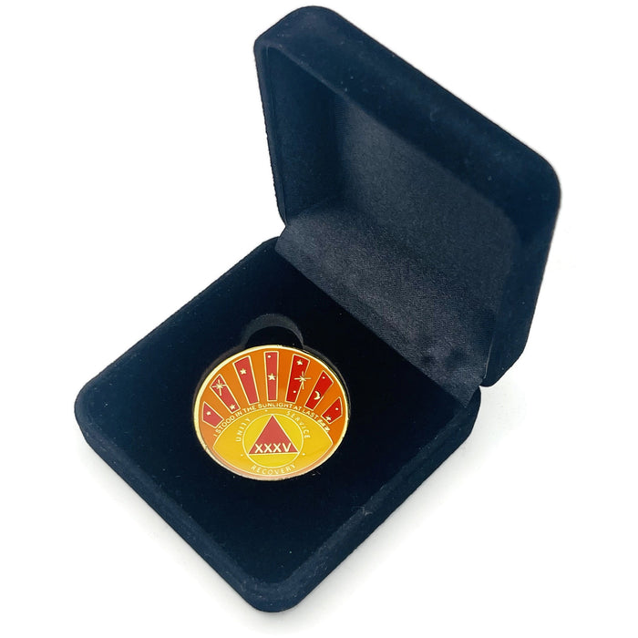 Stood in the Sunlight 35 Year Specialty AA Recovery Medallion - Tri-Plated Thirty-Five Year Chip/Coin + Velvet Case