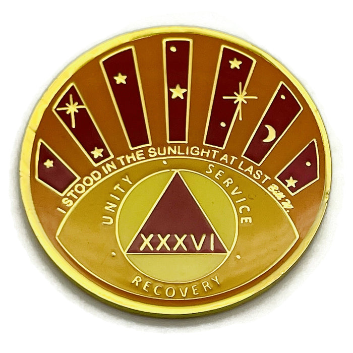 Stood in the Sunlight 36 Year Specialty AA Recovery Medallion - Tri-Plated Thirty-Six Year Chip/Coin + Velvet Case
