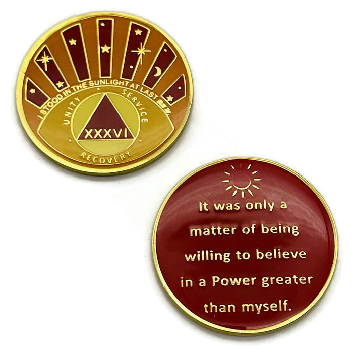 Stood in the Sunlight 36 Year Specialty AA Recovery Medallion - Tri-Plated Thirty-Six Year Chip/Coin