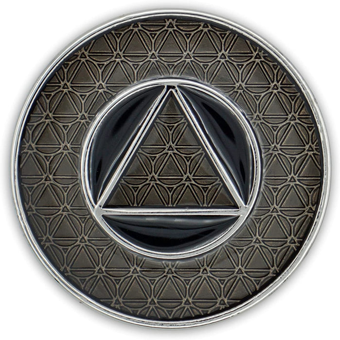 Infinity Thick Tri-plated AA Affirmation Recovery Medallion - Black / Silver