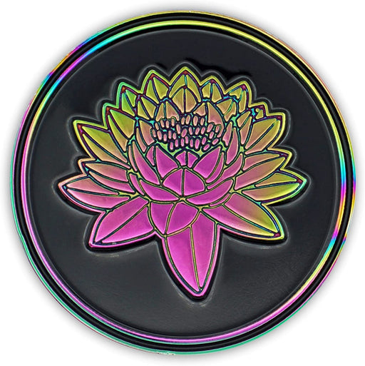 7 Year Sobriety Mint 'In Bloom' Lotus Flower Gold Plated AA Recovery Medallion - Seven Year Chip/Coin - White
