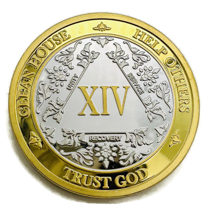 14 Year 40mm Gold & Silver AA Medallion - Bi-Plate Fancy Fourteen Year Chip/Coin