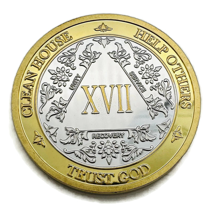 17 Year 40mm Gold & Silver AA Medallion - Bi-Plate Fancy Seventeen Year Chip/Coin