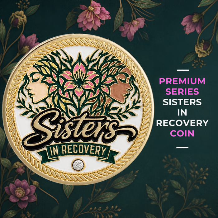Sobriety Mint Sisters in Recovery AA/NA Recovery Medallion - White/Gold with Velvet Box