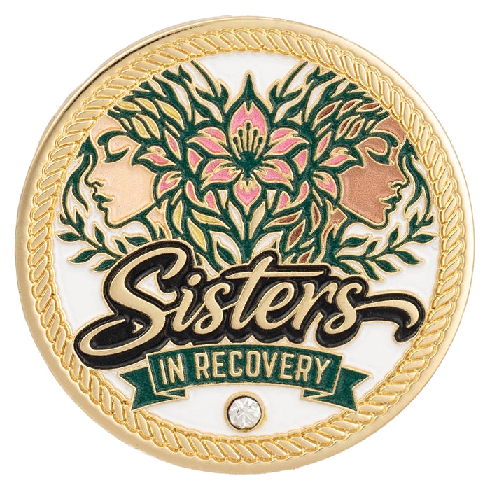 Sobriety Mint Sisters in Recovery AA/NA Recovery Medallion - White/Gold with Velvet Box