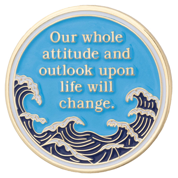 16 Year Sobriety Mint Crashing Wave Gold Plated AA Recovery Medallion - Sixteen Year Chip/Coin - Blue/White + Velvet Box