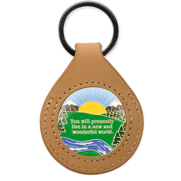 Recovery Keychains 34mm Tan Leather AA Medallion Keychain - Sober Chip/Coin/Token Holder ...