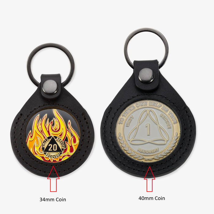 Aa Keychains 34mm Tan Leather AA Medallion Keychain - Sober Chip/Coin/Token Holder ...