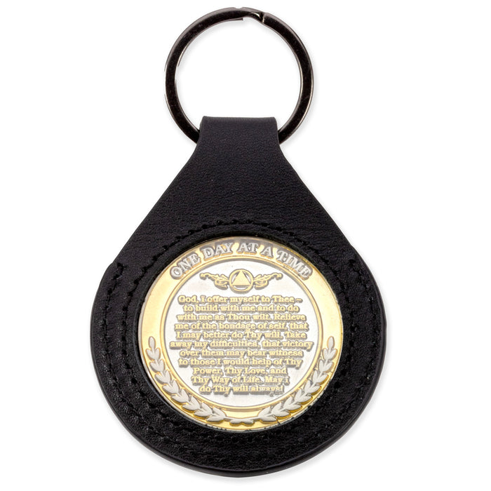 Aa Keychains 40mm Black Leather AA Medallion Keychain - Sober Chip/Coin/Token Holder ...