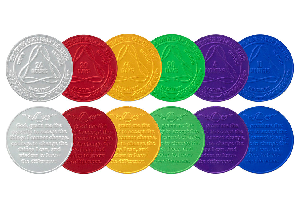 24 Hours to 11 Months Sobriety Mint Infinity Aluminum AA Meeting Newcomer Chips - 1 of Each