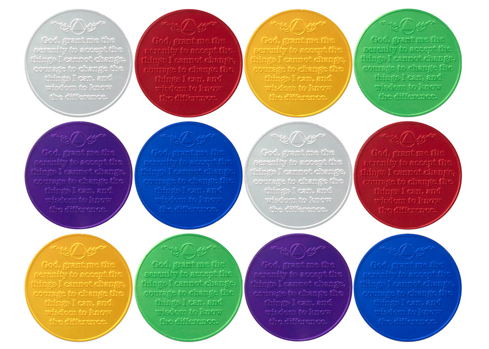 24 Hours to 11 Months Sobriety Mint Infinity Aluminum AA Meeting Newcomer Chips - 1 of Each