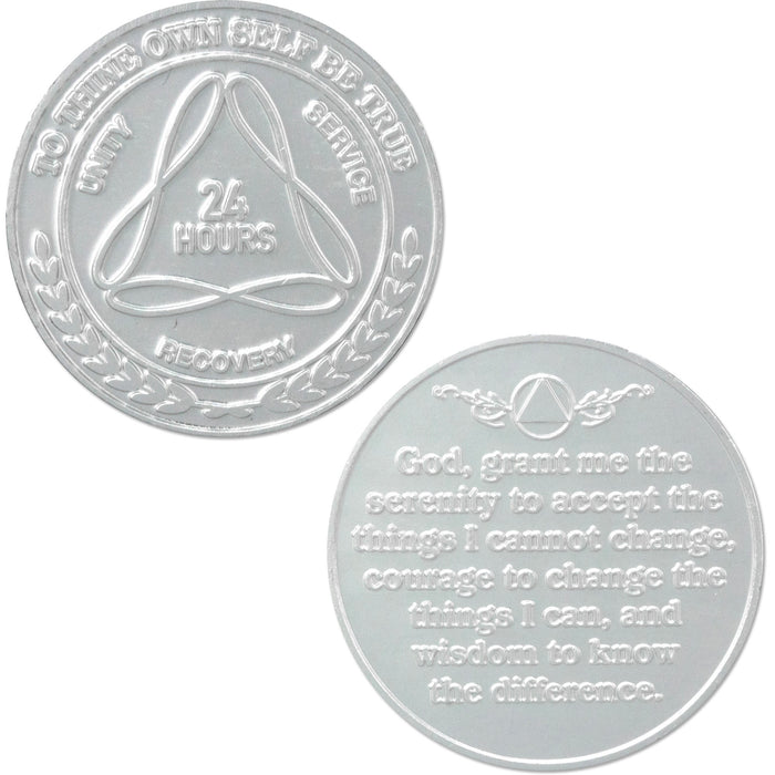 Sobriety Mint Infinity Aluminum AA Meeting Newcomer Sobriety Chips/Coins/Tokens - 24 Hours - Silver