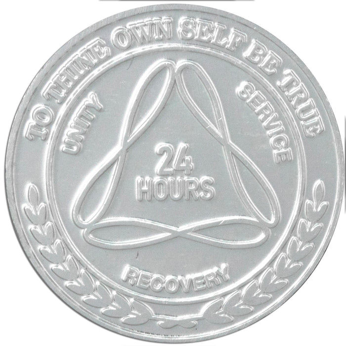 Sobriety Mint Infinity Aluminum AA Meeting Newcomer Sobriety Chips/Coins/Tokens - 24 Hours - Silver