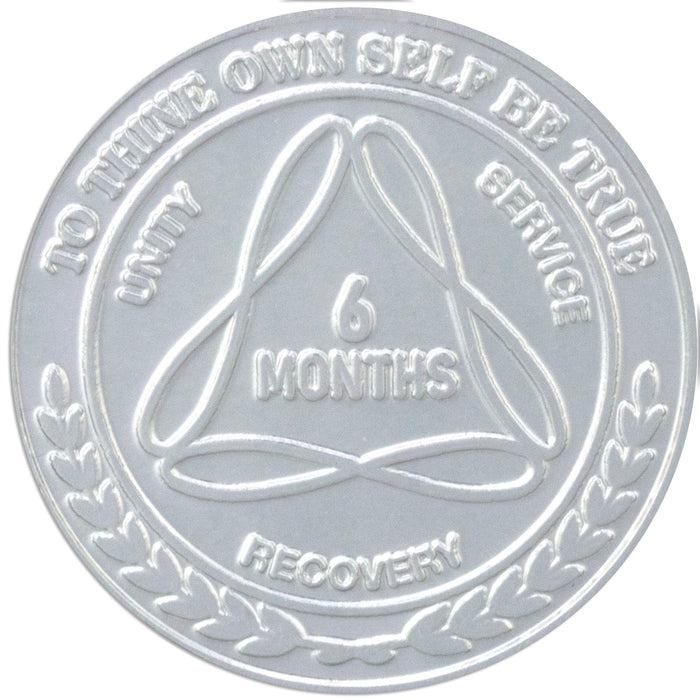 25 Pack of Sobriety Mint Infinity Aluminum AA Meeting Newcomer Sobriety Chips/Coins/Tokens - 6 Months - Silver