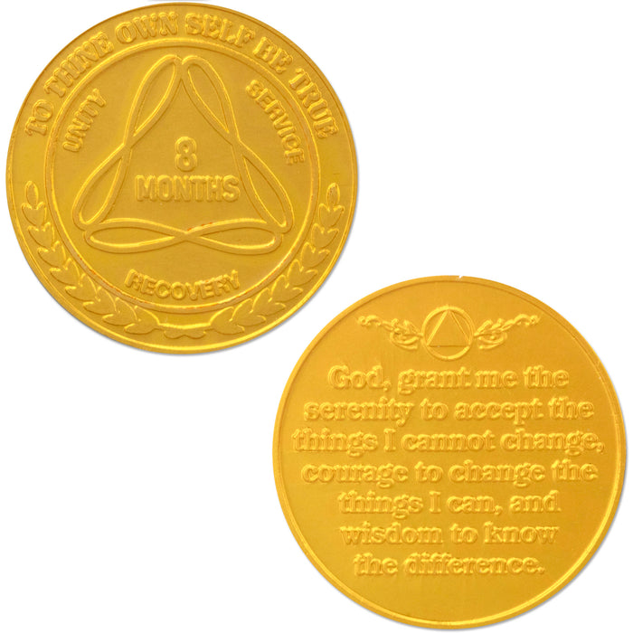 Sobriety Mint Infinity Aluminum AA Meeting Newcomer Sobriety Chips/Coins/Tokens - 8 Months - Gold