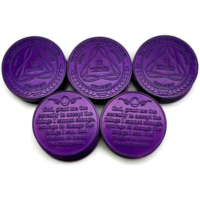 25 Pack of Sobriety Mint Infinity Aluminum AA Meeting Newcomer Sobriety Chips/Coins/Tokens - 10 Months - Purple