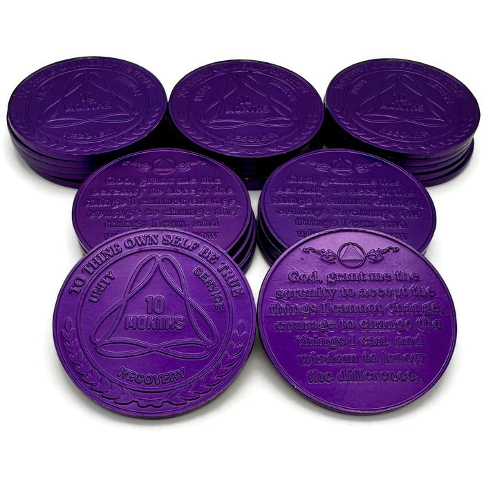 25 Pack of Sobriety Mint Infinity Aluminum AA Meeting Newcomer Sobriety Chips/Coins/Tokens - 10 Months - Purple