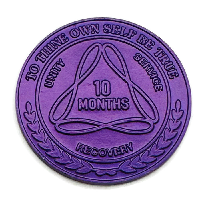 Sobriety Mint Infinity Aluminum AA Meeting Newcomer Sobriety Chips/Coins/Tokens - 10 Months - Purple