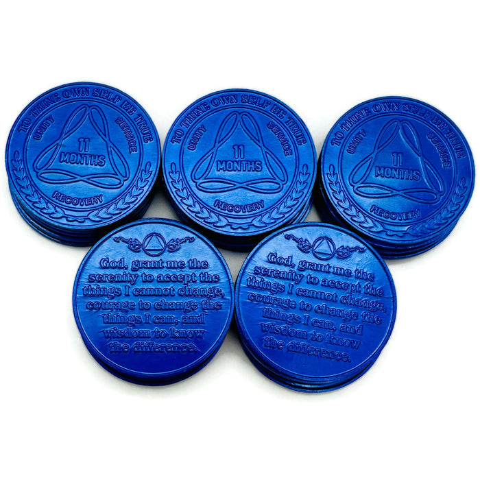 25 Pack of Sobriety Mint Infinity Aluminum AA Meeting Newcomer Sobriety Chips/Coins/Tokens - 11 Months - Blue