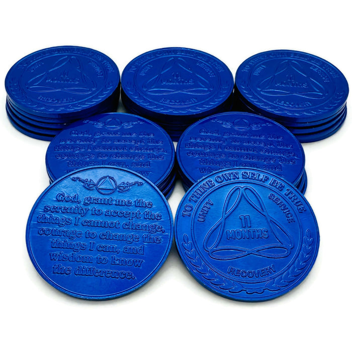 25 Pack of Sobriety Mint Infinity Aluminum AA Meeting Newcomer Sobriety Chips/Coins/Tokens - 11 Months - Blue