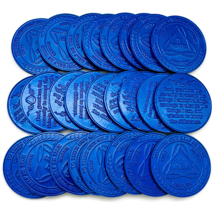 25 Pack of Sobriety Mint Infinity Aluminum AA Meeting Newcomer Sobriety Chips/Coins/Tokens - 11 Months - Blue