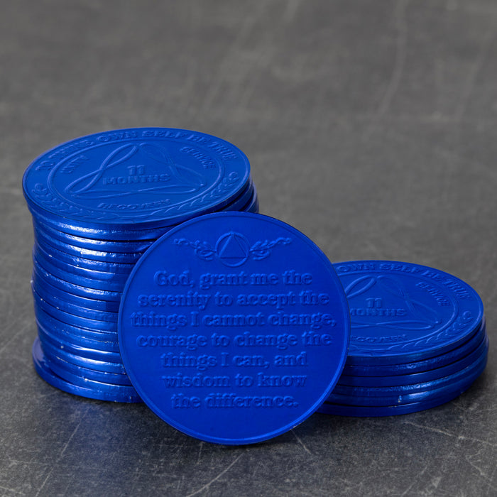 25 Pack of Sobriety Mint Infinity Aluminum AA Meeting Newcomer Sobriety Chips/Coins/Tokens - 11 Months - Blue