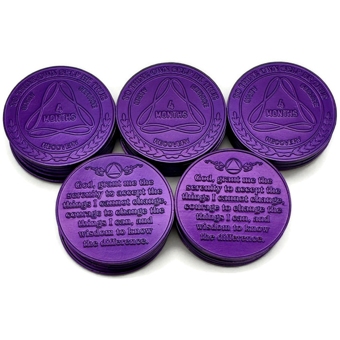 25 Pack of Sobriety Mint Infinity Aluminum AA Meeting Newcomer Sobriety Chips/Coins/Tokens - 4 Months - Purple