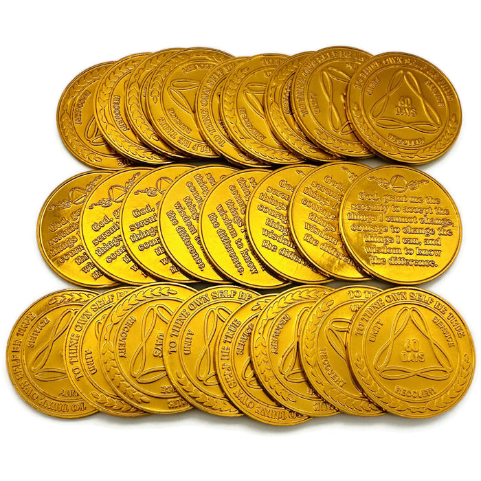 25 Pack of Sobriety Mint Infinity Aluminum AA Meeting Newcomer Sobriety Chips/Coins/Tokens - 60 Days / 2 Months - Gold