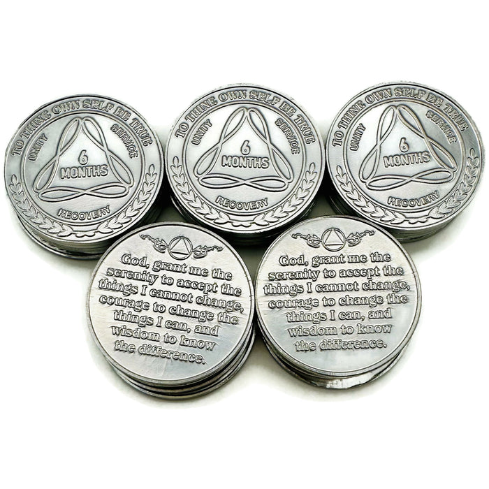 25 Pack of Sobriety Mint Infinity Aluminum AA Meeting Newcomer Sobriety Chips/Coins/Tokens - 6 Months - Silver