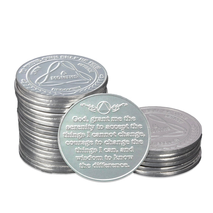 25 Packs of 24 Hours to 11 Months Sobriety Mint Infinity Aluminum AA Meeting Newcomer Chips