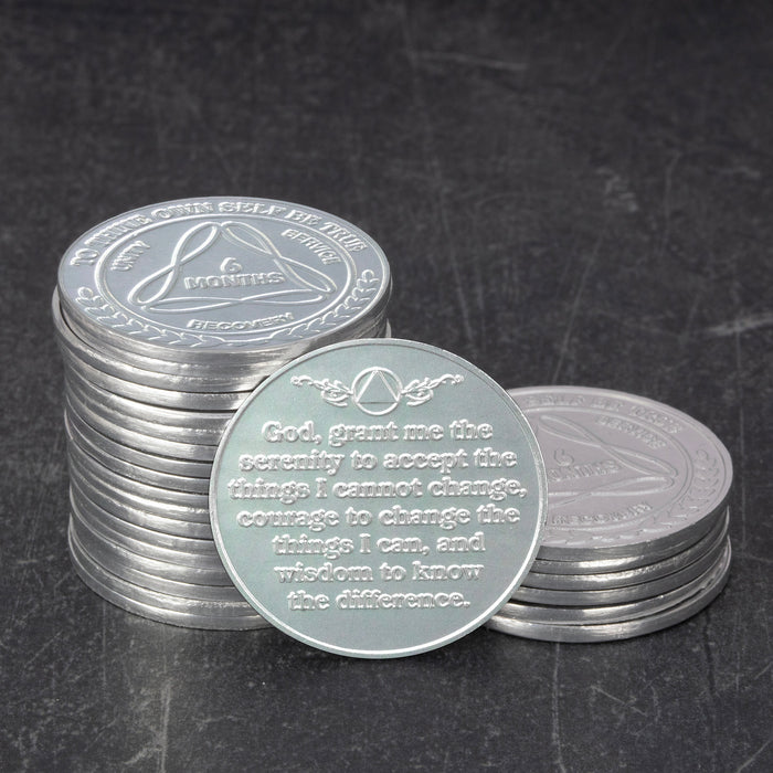 25 Pack of Sobriety Mint Infinity Aluminum AA Meeting Newcomer Sobriety Chips/Coins/Tokens - 6 Months - Silver