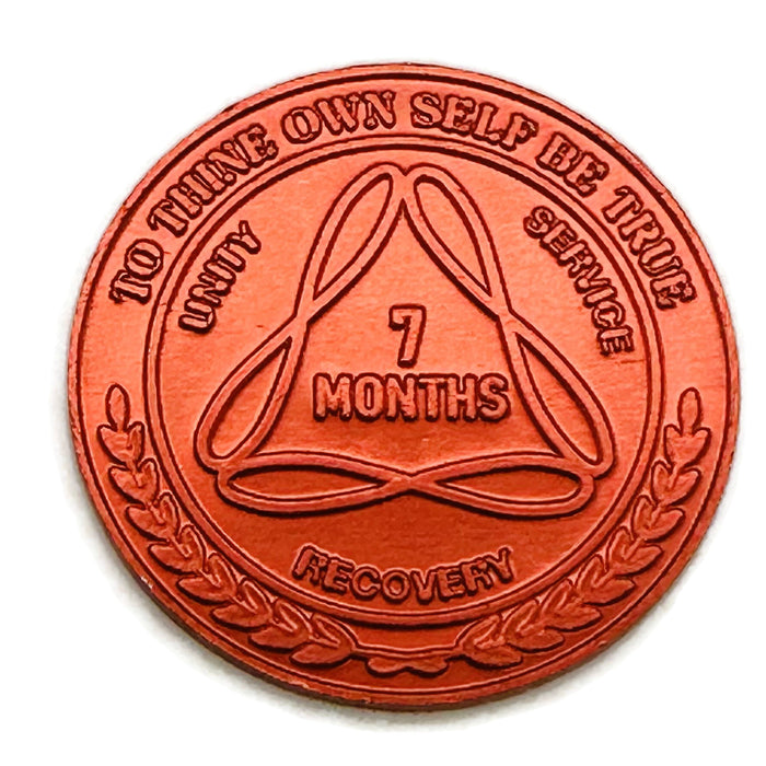 Sobriety Mint Infinity Aluminum AA Meeting Newcomer Sobriety Chips/Coins/Tokens - 7 Months - Red