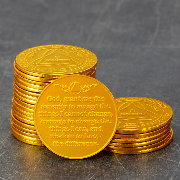 25 Pack of Sobriety Mint Infinity Aluminum AA Meeting Newcomer Sobriety Chips/Coins/Tokens - 8 Months - Gold