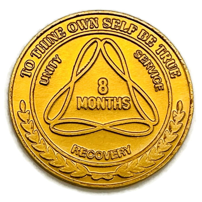 Sobriety Mint Infinity Aluminum AA Meeting Newcomer Sobriety Chips/Coins/Tokens - 8 Months - Gold