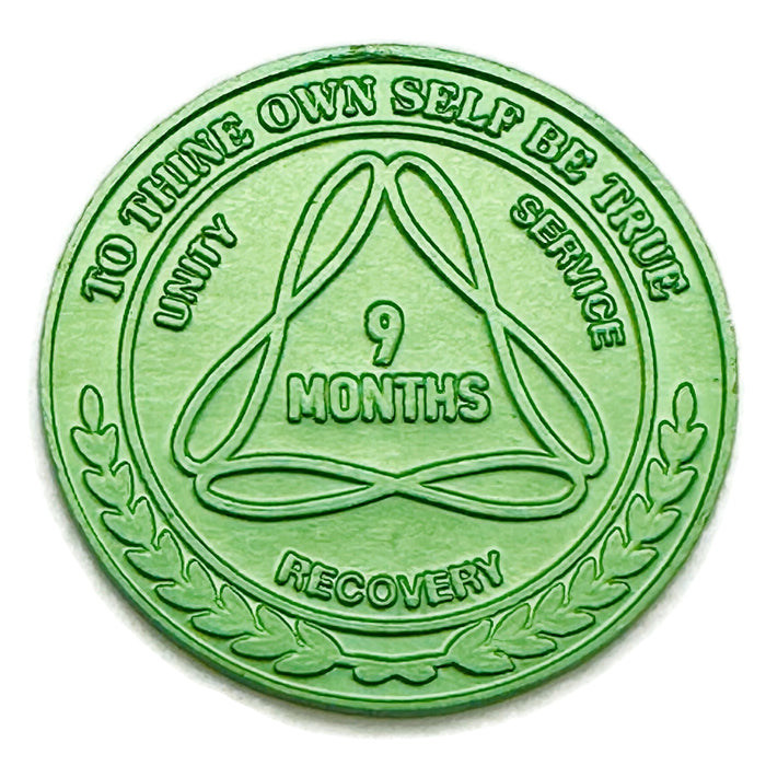 Sobriety Mint Infinity Aluminum AA Meeting Newcomer Sobriety Chips/Coins/Tokens - 9 Months - Green